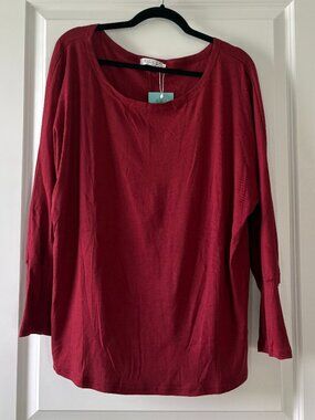 Aifer Women's Red Wine Off-the-Shoulder Oversized Pullover Tunic Size XL